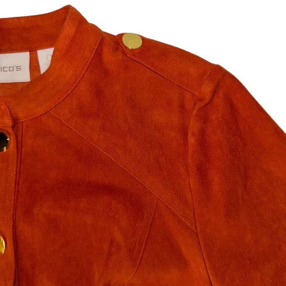 Chicos Womens Faux Suede Long Sleeve Orange Utility Jacket Chicos Size 0/4 - Picture 8 of 14